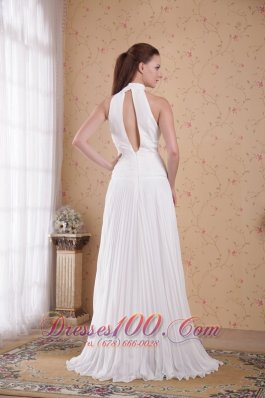 High Neck Pleat Chiffon Wedding Bridal Dresses