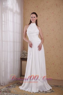 High Neck Pleat Chiffon Wedding Bridal Dresses