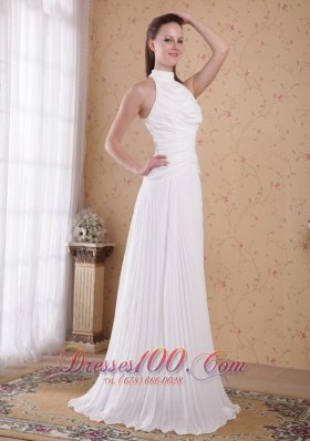 High Neck Pleat Chiffon Wedding Bridal Dresses