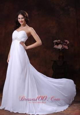 Beaded Sweetheart Wedding Dress With Brush Train