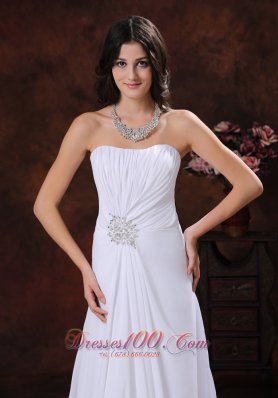 Chiffon Beaded Sweetheart Wedding Dress Brush Train