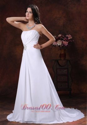 Chiffon Beaded Sweetheart Wedding Dress Brush Train