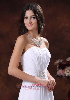 Chiffon Beaded Sweetheart Wedding Dress Brush Train