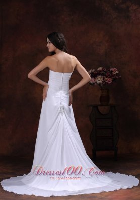 Chiffon Beaded Sweetheart Wedding Dress Brush Train