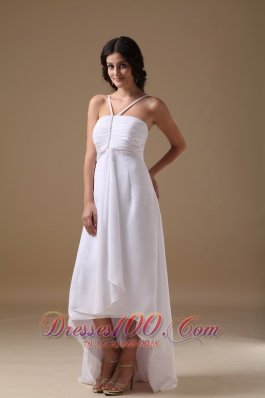 Ruched Halter Chiffon Beading Wedding Dress High Low