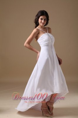 Ruched Halter Chiffon Beading Wedding Dress High Low