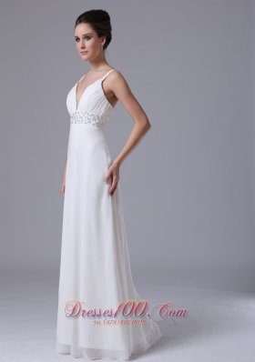 Chiffon Ruched Straps Beading Wedding Dress Bridal