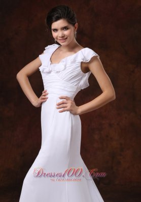 Ruched V Neck Brush Train Bridal Wedding Dresses