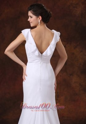 Ruched V Neck Brush Train Bridal Wedding Dresses