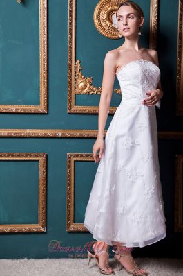 Flower Sash Appliques Strapless Wedding Dress Column