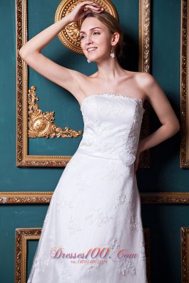 Flower Sash Appliques Strapless Wedding Dress Column