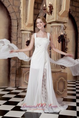 Straps Watteau Train Bridal Wedding Dress Chiffon