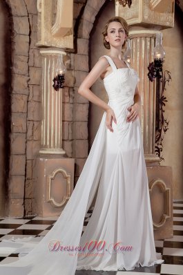 Straps Watteau Train Bridal Wedding Dress Chiffon