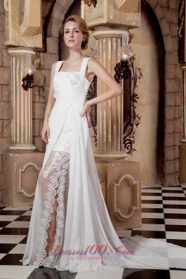 Straps Watteau Train Bridal Wedding Dress Chiffon