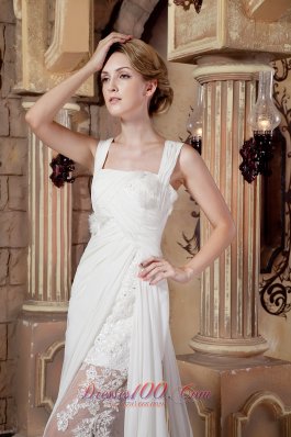 Straps Watteau Train Bridal Wedding Dress Chiffon