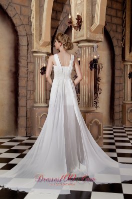 Straps Watteau Train Bridal Wedding Dress Chiffon