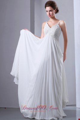 Appliques Spaghetti Straps Beading Wedding Dress Chiffon