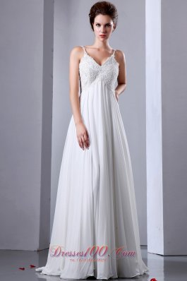 Appliques Spaghetti Straps Beading Wedding Dress Chiffon