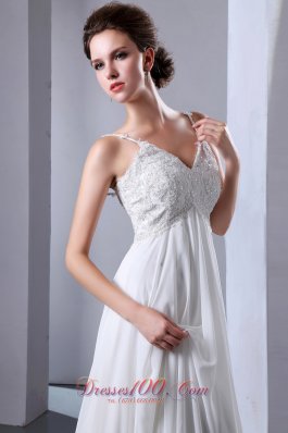 Appliques Spaghetti Straps Beading Wedding Dress Chiffon