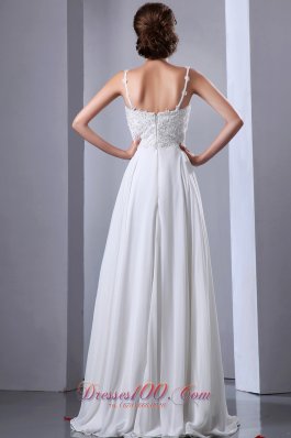 Appliques Spaghetti Straps Beading Wedding Dress Chiffon