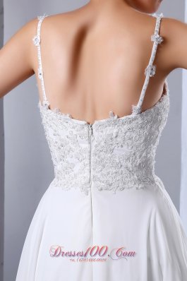 Appliques Spaghetti Straps Beading Wedding Dress Chiffon