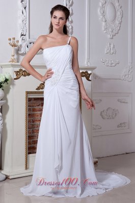 One-shoulder Chic Beaded Ruched Wedding Dress