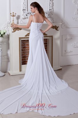 One-shoulder Chic Beaded Ruched Wedding Dress