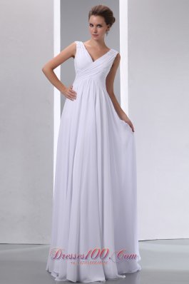 Empire V-neck High-class Beaded Chiffon Wedding Dress