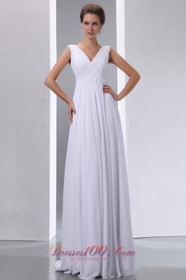 Empire V-neck High-class Beaded Chiffon Wedding Dress