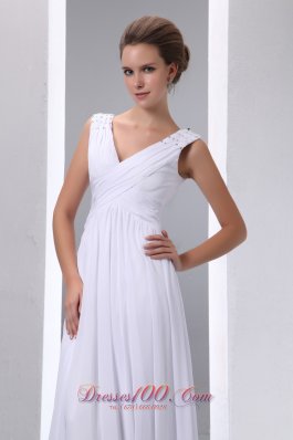 Empire V-neck High-class Beaded Chiffon Wedding Dress