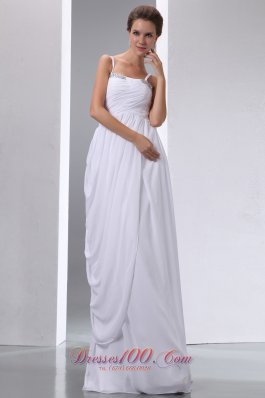 Column Spaghetti Straps Beaded and Ruched Wedding Dress