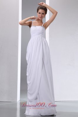 Column Spaghetti Straps Beaded and Ruched Wedding Dress