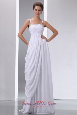 Column Spaghetti Straps Beaded and Ruched Wedding Dress