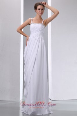 Column Spaghetti Straps Beaded and Ruched Wedding Dress