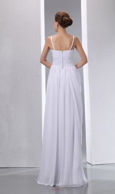 Column Spaghetti Straps Beaded and Ruched Wedding Dress