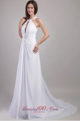 Sassy Sheath Column Halter Ruched Wedding Dress