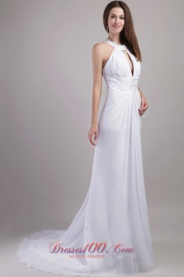 Sassy Sheath Column Halter Ruched Wedding Dress