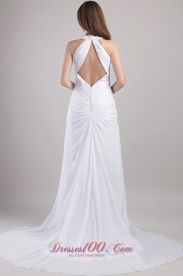 Sassy Sheath Column Halter Ruched Wedding Dress