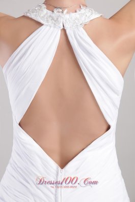 Sassy Sheath Column Halter Ruched Wedding Dress