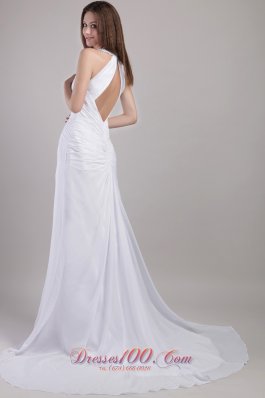 Sassy Sheath Column Halter Ruched Wedding Dress