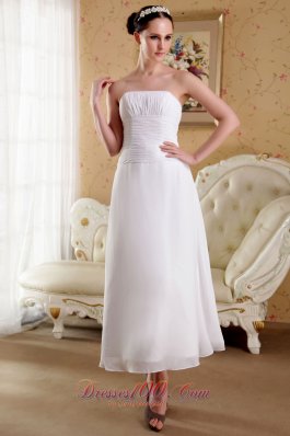 Strapless Ankle-length Satin Ruch Wedding Dress