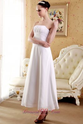 Strapless Ankle-length Satin Ruch Wedding Dress