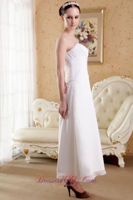 Strapless Ankle-length Satin Ruch Wedding Dress