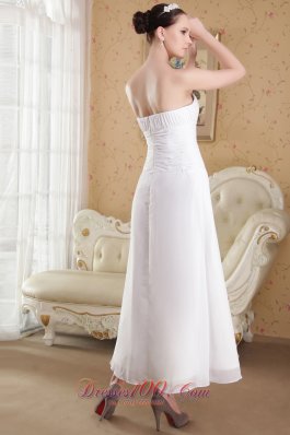 Strapless Ankle-length Satin Ruch Wedding Dress