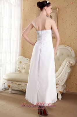 Strapless Ankle-length Satin Ruch Wedding Dress