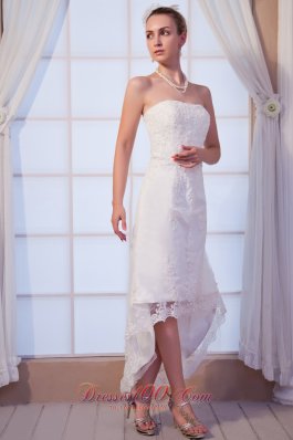 Strapless Dapper High-low Beaded Lace Wedding Dress