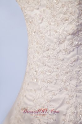 Strapless Dapper High-low Beaded Lace Wedding Dress