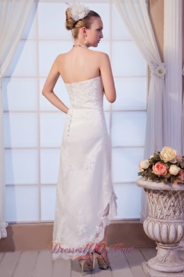 Strapless Dapper High-low Beaded Lace Wedding Dress