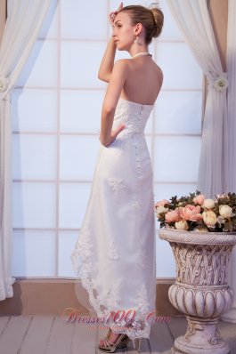 Strapless Dapper High-low Beaded Lace Wedding Dress