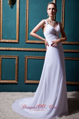 Empire V-neck Ruched Chiffon Beaded Beach Wedding Dress